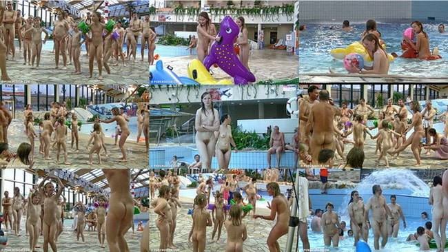 Many nudists swimming in the pool video [NudistWorld]